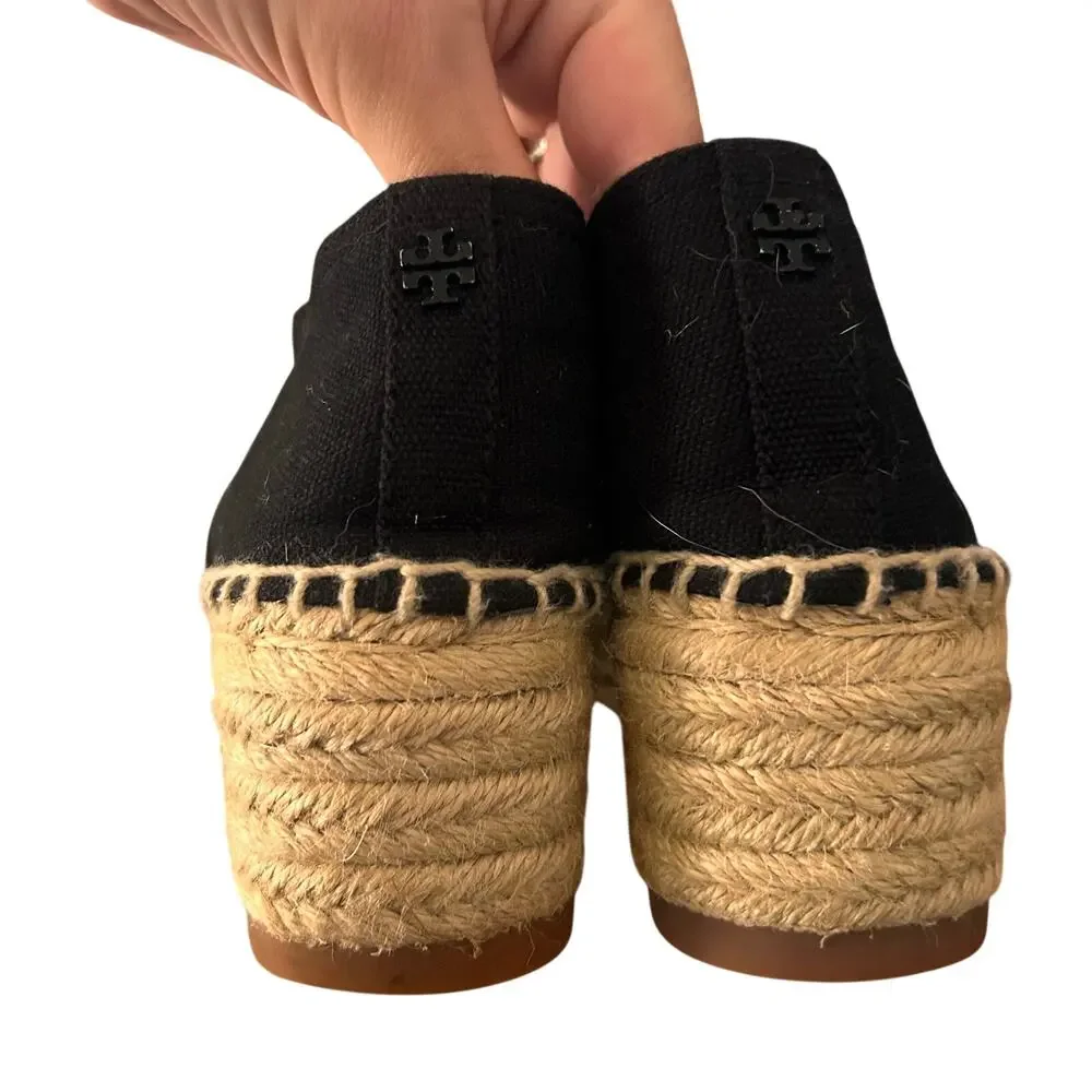 Tory Burch Black Espadrille Wedge Ankle Strap Shoes Size 8.5